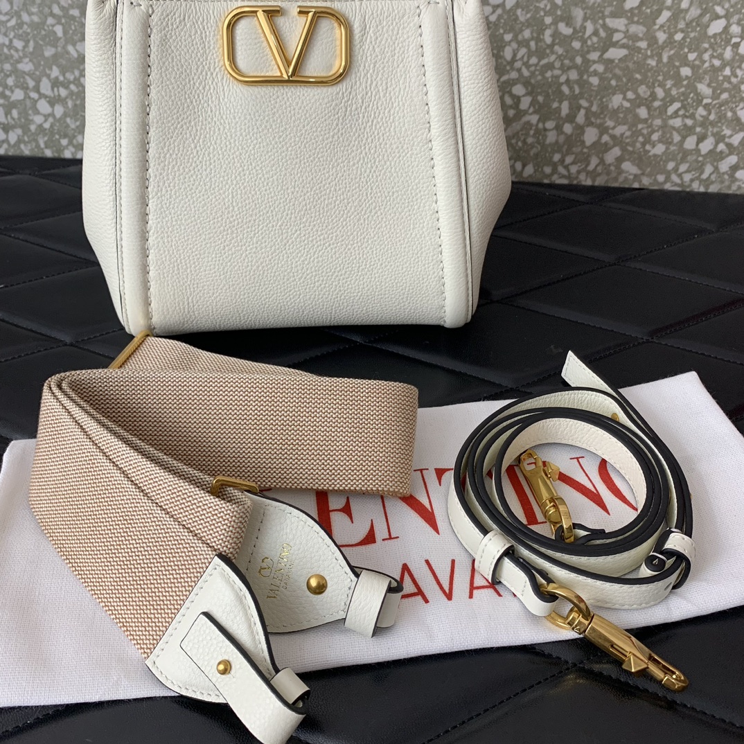 Valentino Garavani Alltime Small Handbag in Ivory Grainy Calfskin